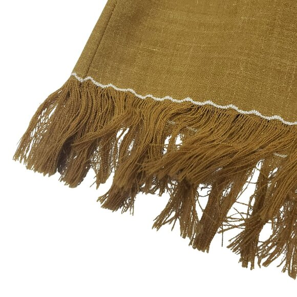 Handmade Embroidered Girls Pinafore Dress Fringe Brown Tan White Boho Prairie - Picture 3 of 10